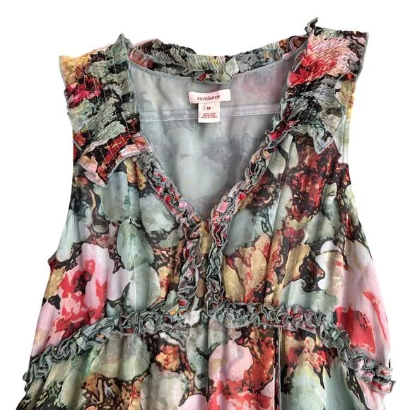 Sundance 100% Silk Floral Flowy Fairy core Fit &amp; Flair Dress Womens Sz M Easter