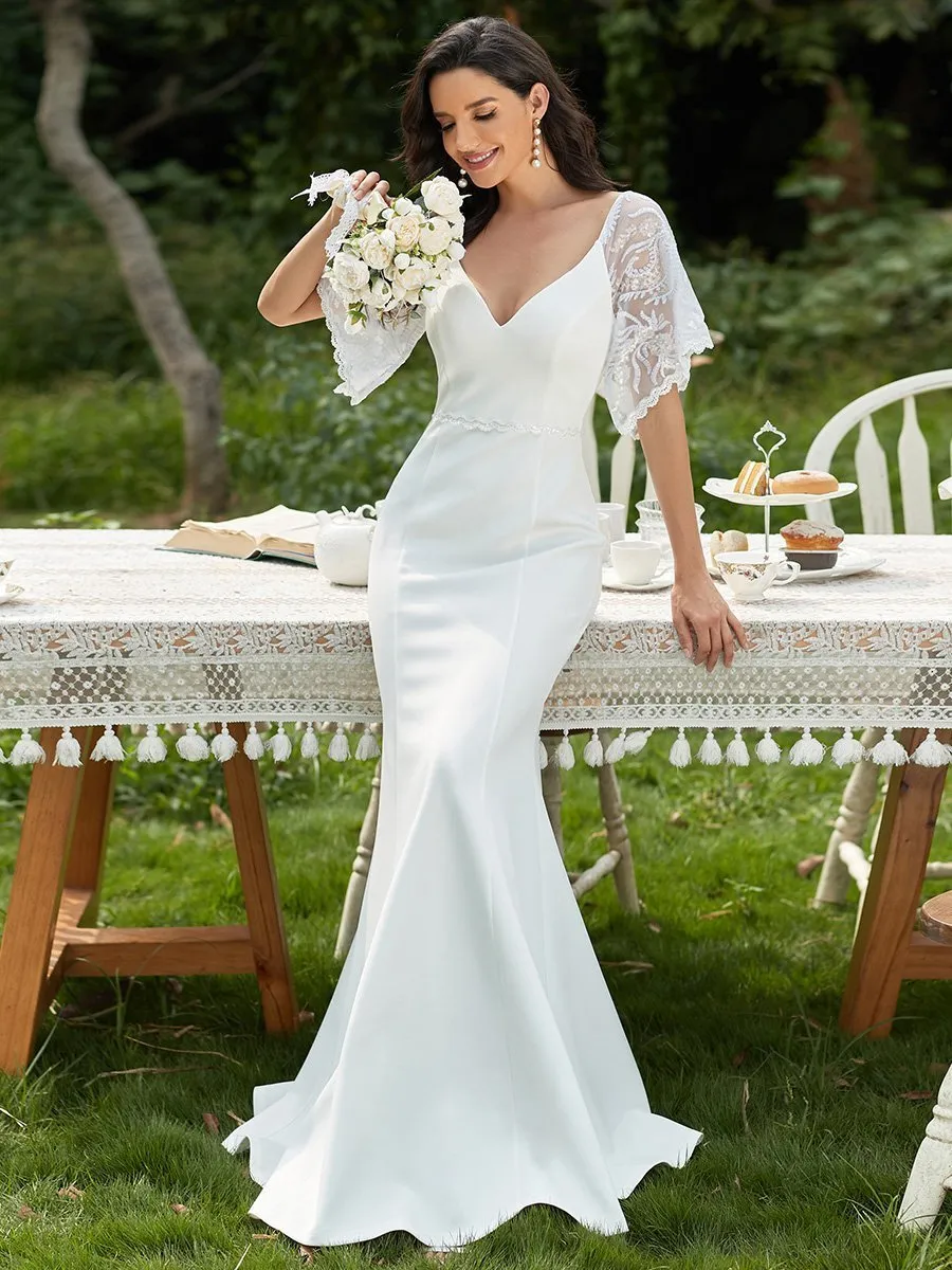 Suzanne lace sleeve v neck wedding dress in Ivory s28 Express NZ wide