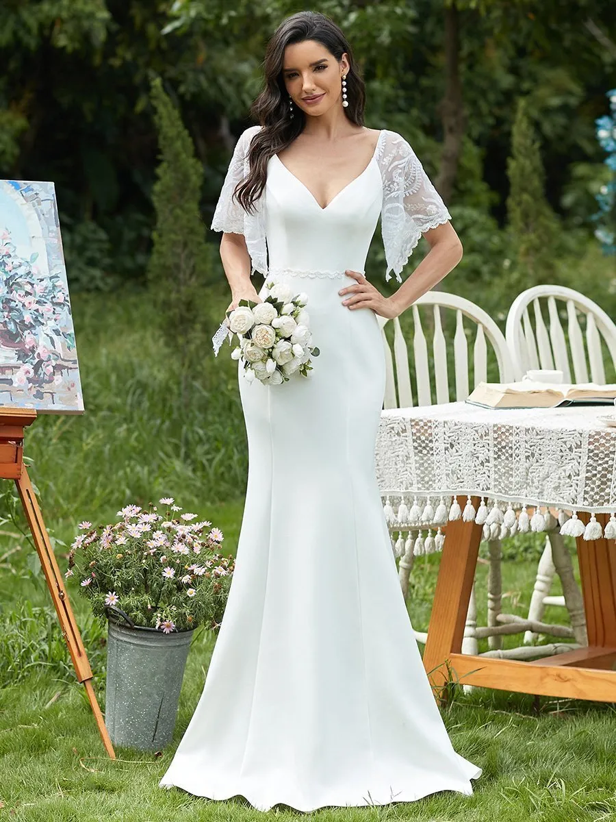 Suzanne lace sleeve v neck wedding dress in Ivory s28 Express NZ wide