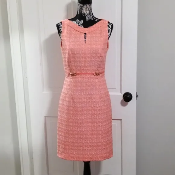 💎Tahari-Levine Studio💎 - Coral/White Sheath Dress w/Bamboo Detail