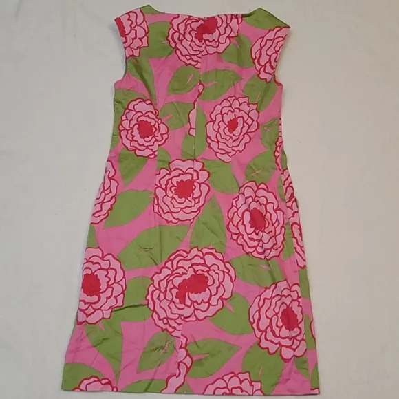 Talbots dress sheath floral pink green sleeveless 100% cotton
