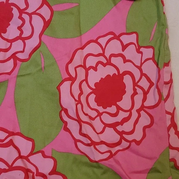 Talbots dress sheath floral pink green sleeveless 100% cotton