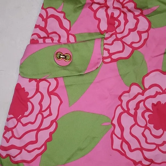 Talbots dress sheath floral pink green sleeveless 100% cotton