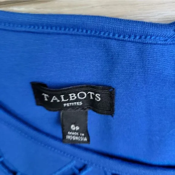 Talbots scalloped neckline cutouts blue sheath dress curve hugging stretch 6p
