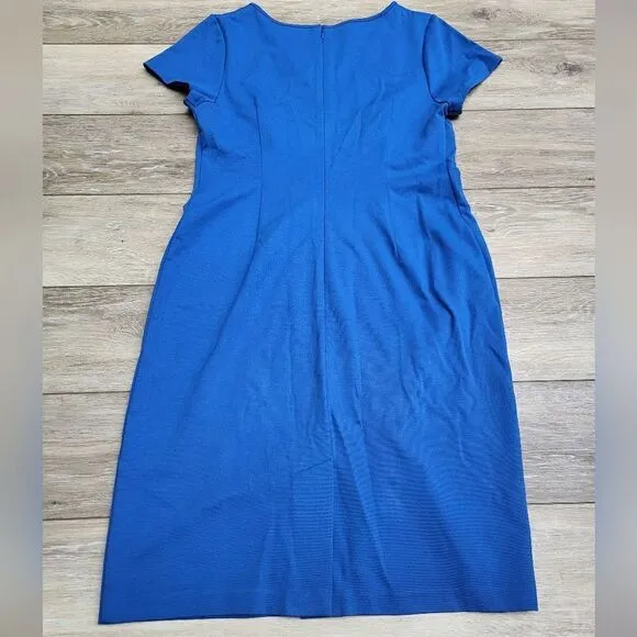 Talbots scalloped neckline cutouts blue sheath dress curve hugging stretch 6p