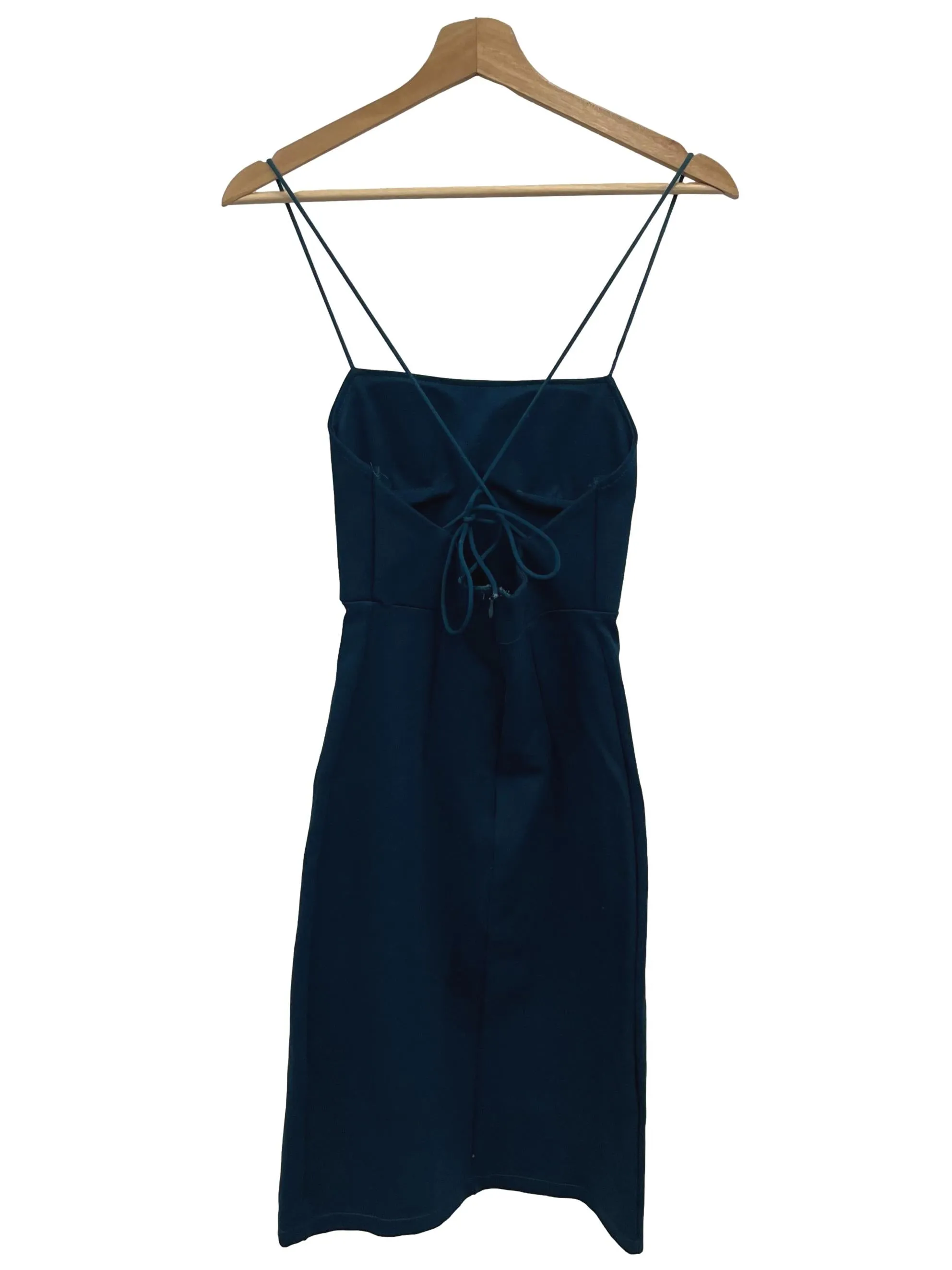 Teal Blue Spag Strap Mini Sheath Dress