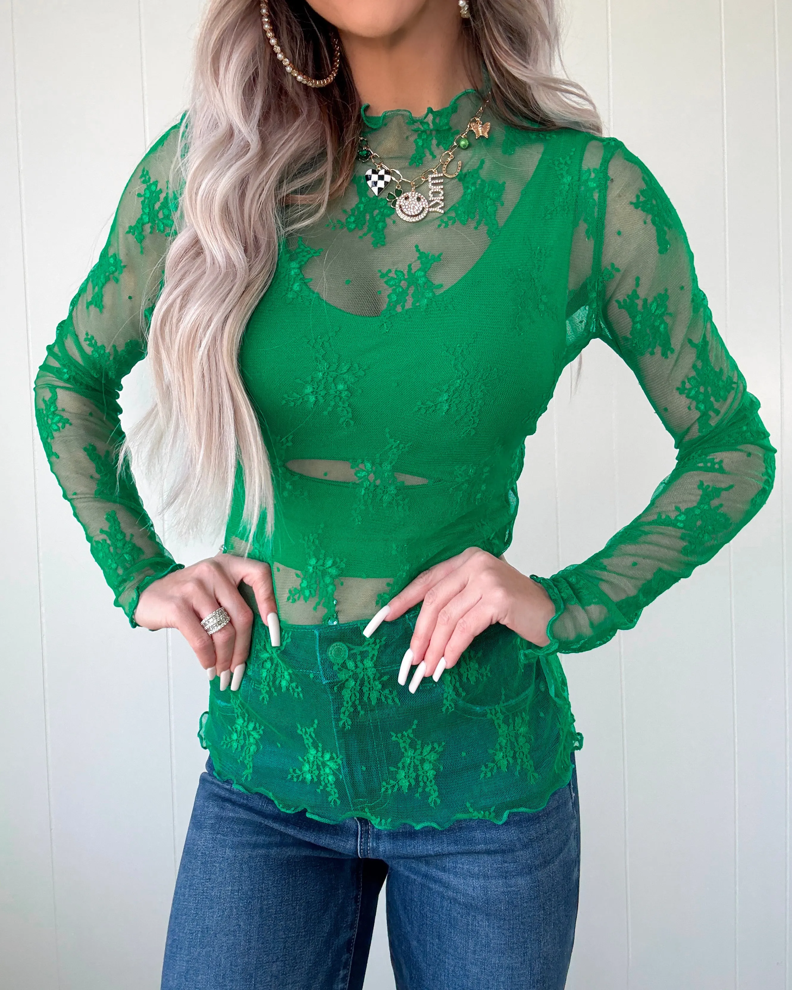Tell It To My Heart Floral Lace Top - Green