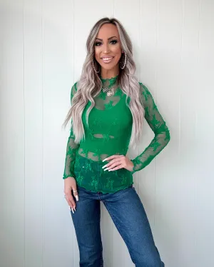 Tell It To My Heart Floral Lace Top - Green