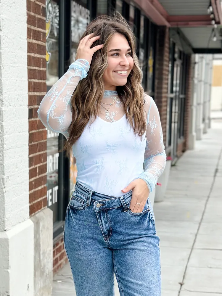 The Gentry Lace Top - Light Blue