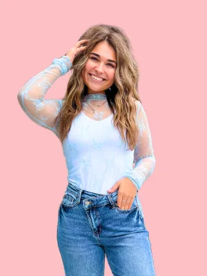 The Gentry Lace Top - Light Blue