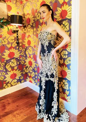 The "Sadie" Strapless Black & Gold Gown