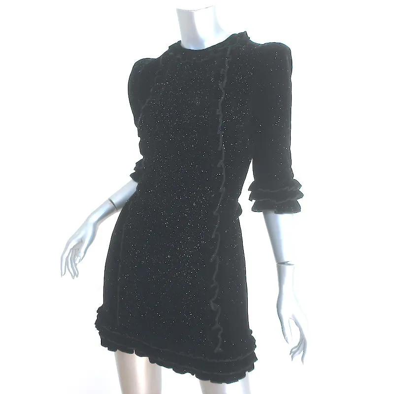 The Vampire's Wife Cate Ruffle Mini Dress Black Glitter Velvet Size UK 8