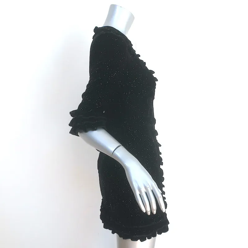 The Vampire's Wife Cate Ruffle Mini Dress Black Glitter Velvet Size UK 8