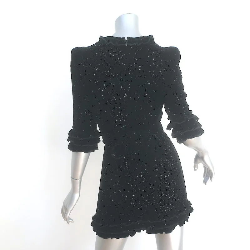 The Vampire's Wife Cate Ruffle Mini Dress Black Glitter Velvet Size UK 8