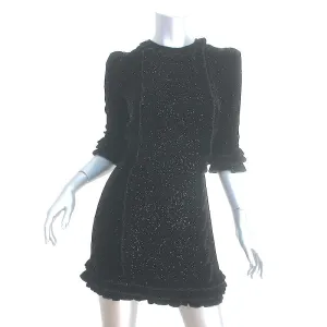 The Vampire's Wife Cate Ruffle Mini Dress Black Glitter Velvet Size UK 8