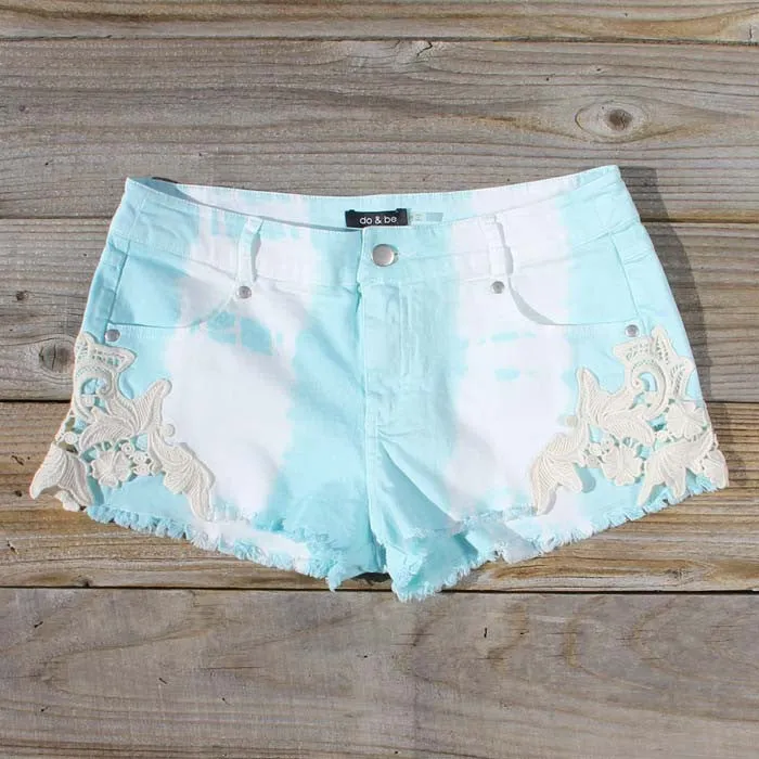 Tie Dye & Lace Shorts in Mint