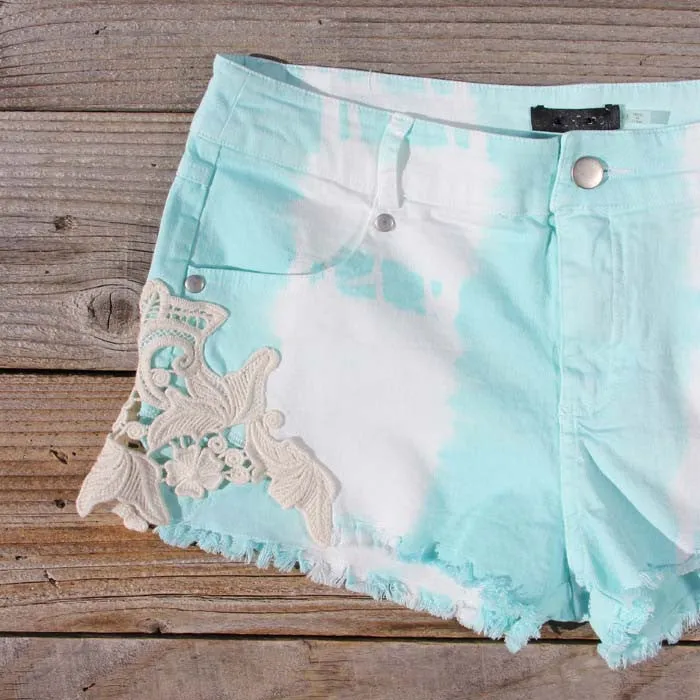 Tie Dye & Lace Shorts in Mint