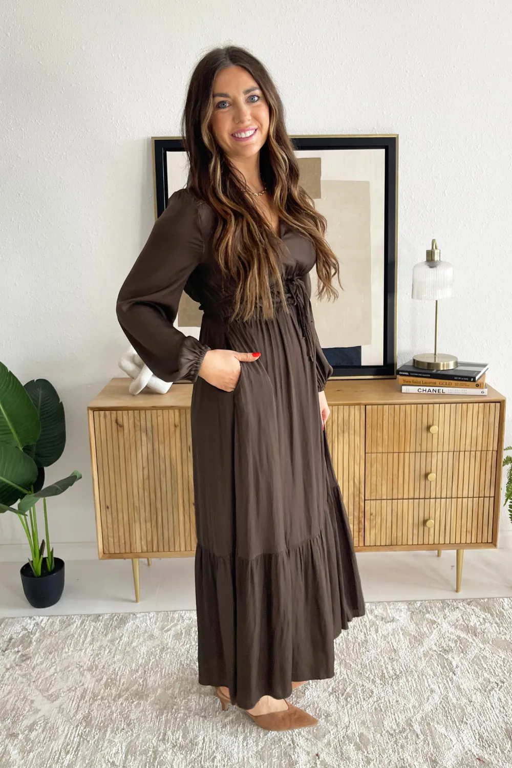 Tiered Double Tie Satin Dress