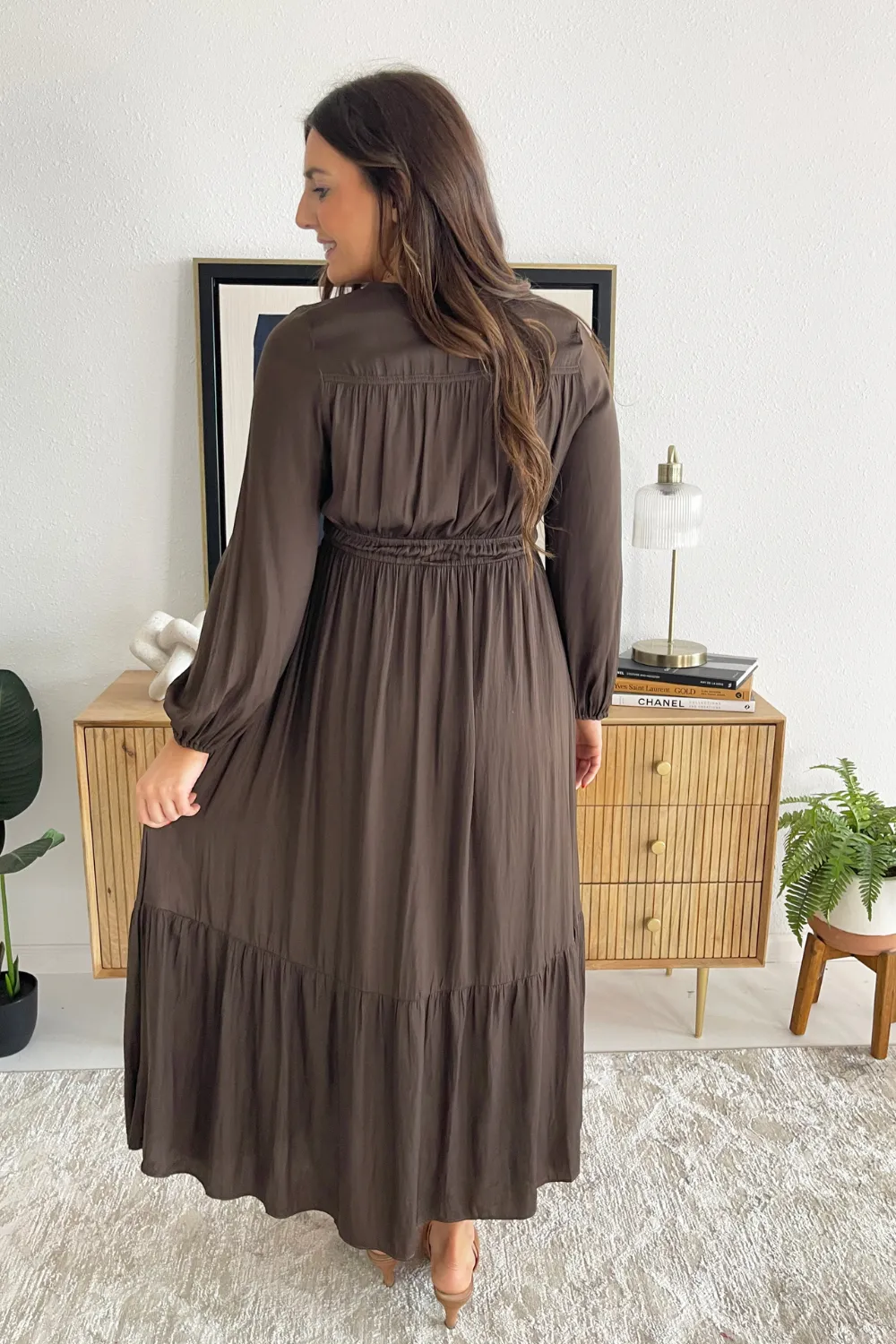 Tiered Double Tie Satin Dress