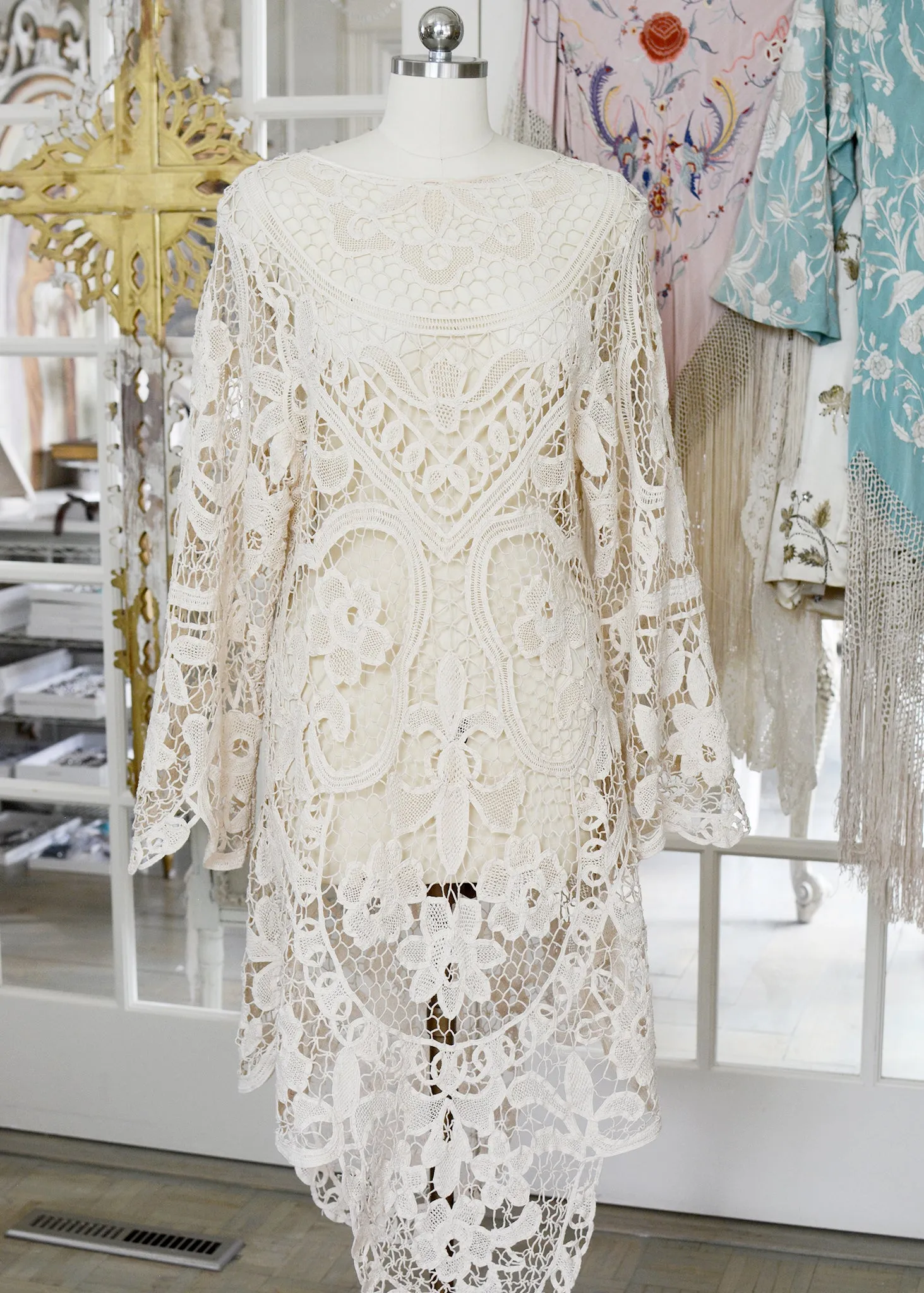 Tish Antique Hand Crochet Venetian Lace Dress