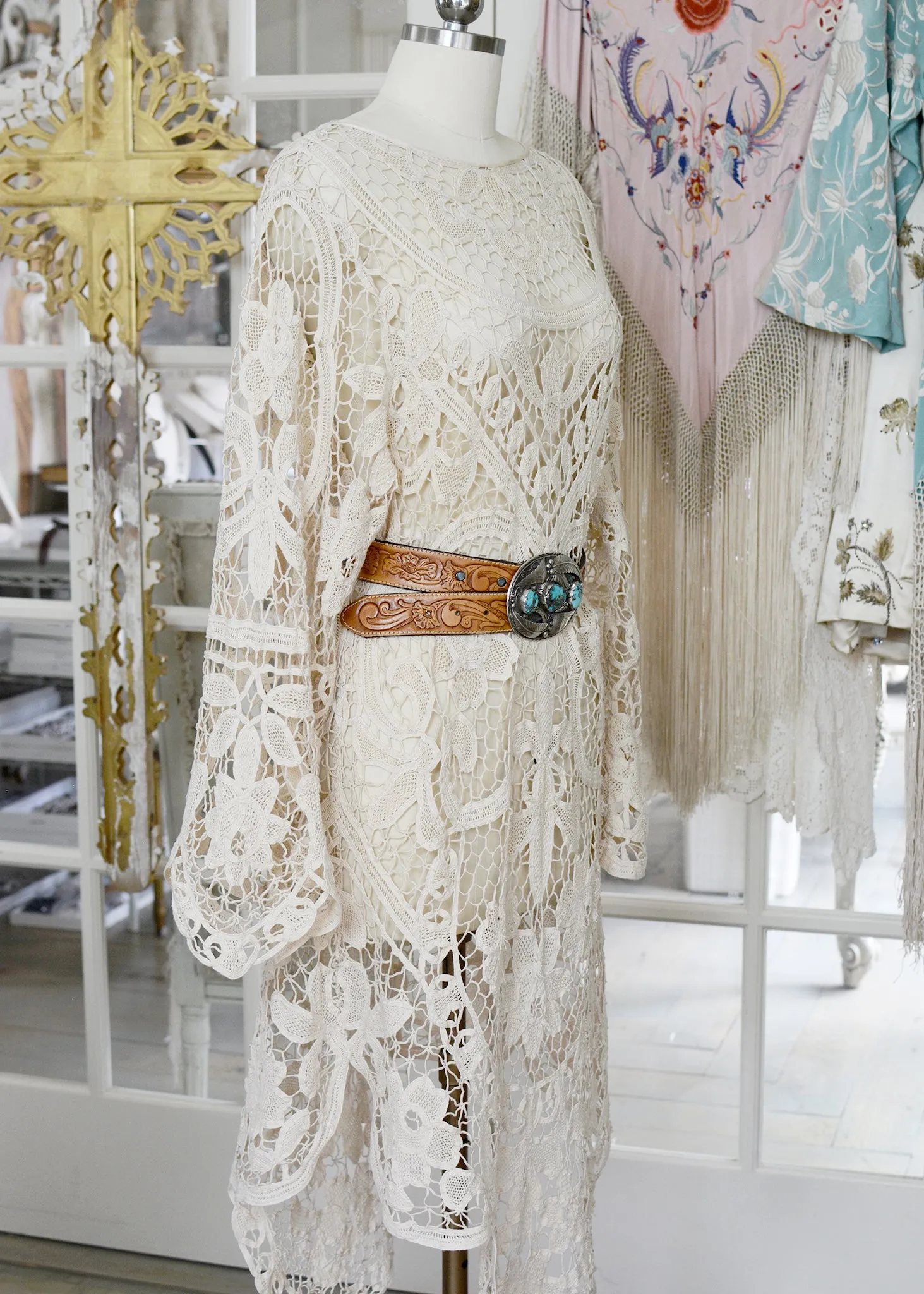 Tish Antique Hand Crochet Venetian Lace Dress