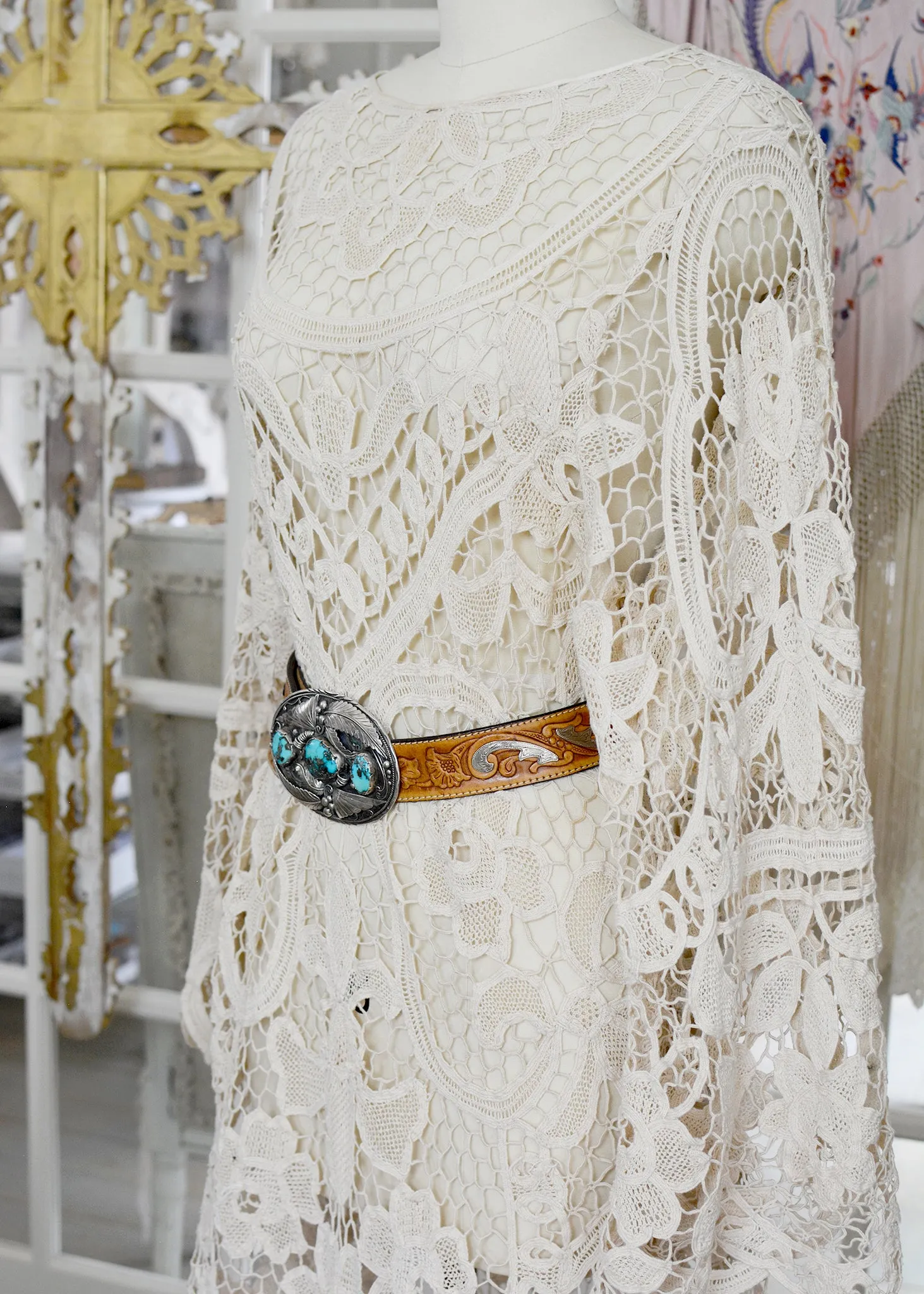 Tish Antique Hand Crochet Venetian Lace Dress