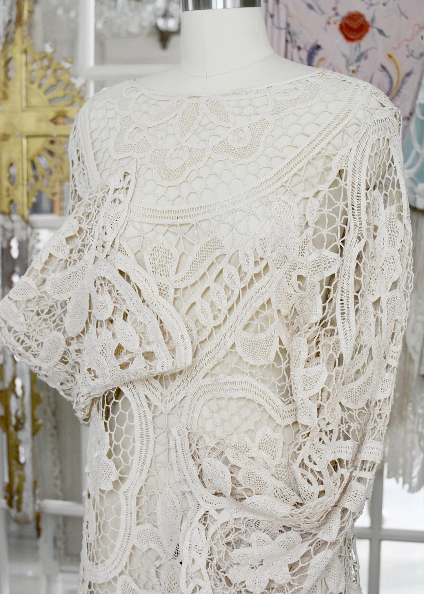 Tish Antique Hand Crochet Venetian Lace Dress