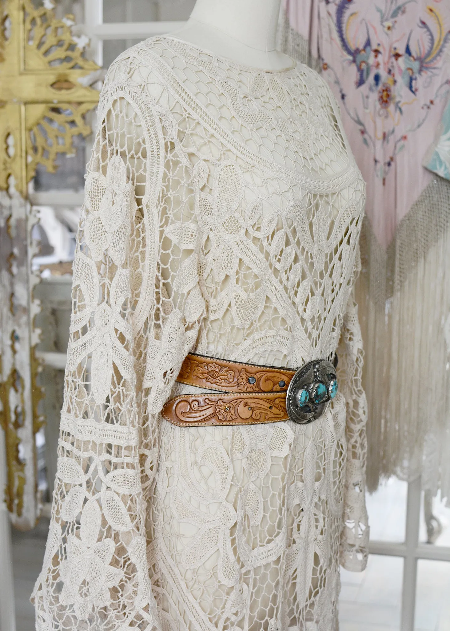 Tish Antique Hand Crochet Venetian Lace Dress
