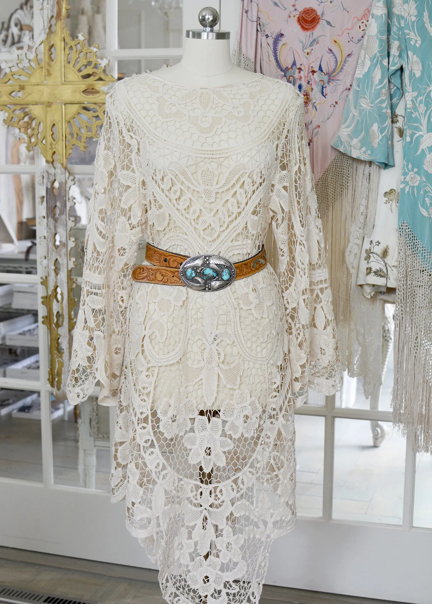 Tish Antique Hand Crochet Venetian Lace Dress