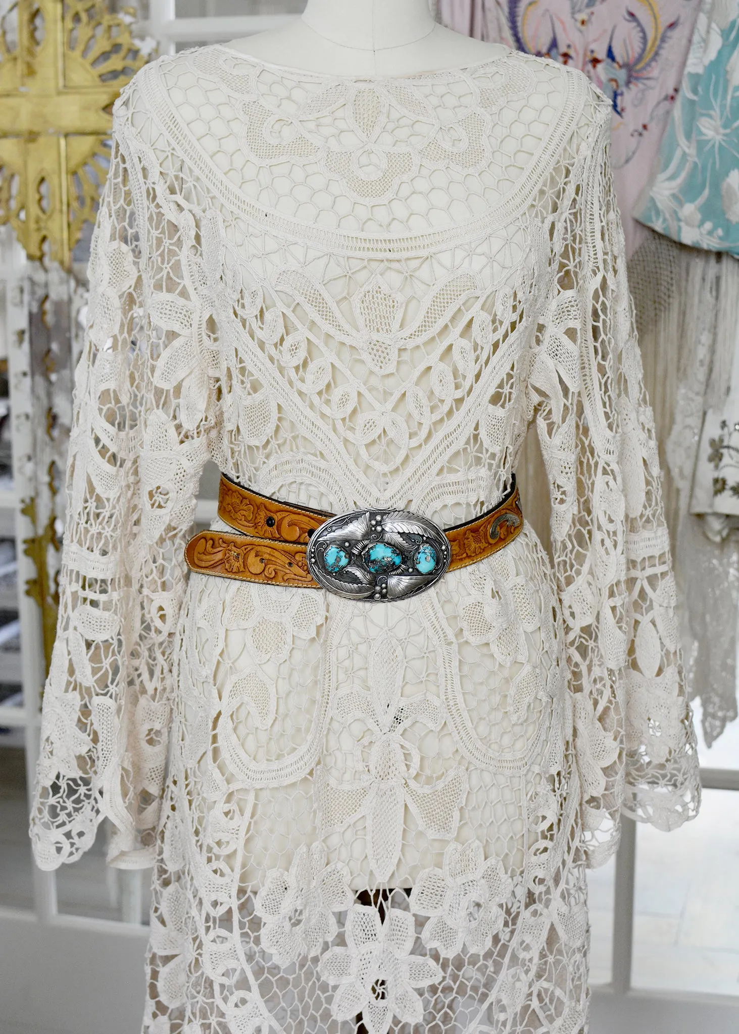 Tish Antique Hand Crochet Venetian Lace Dress