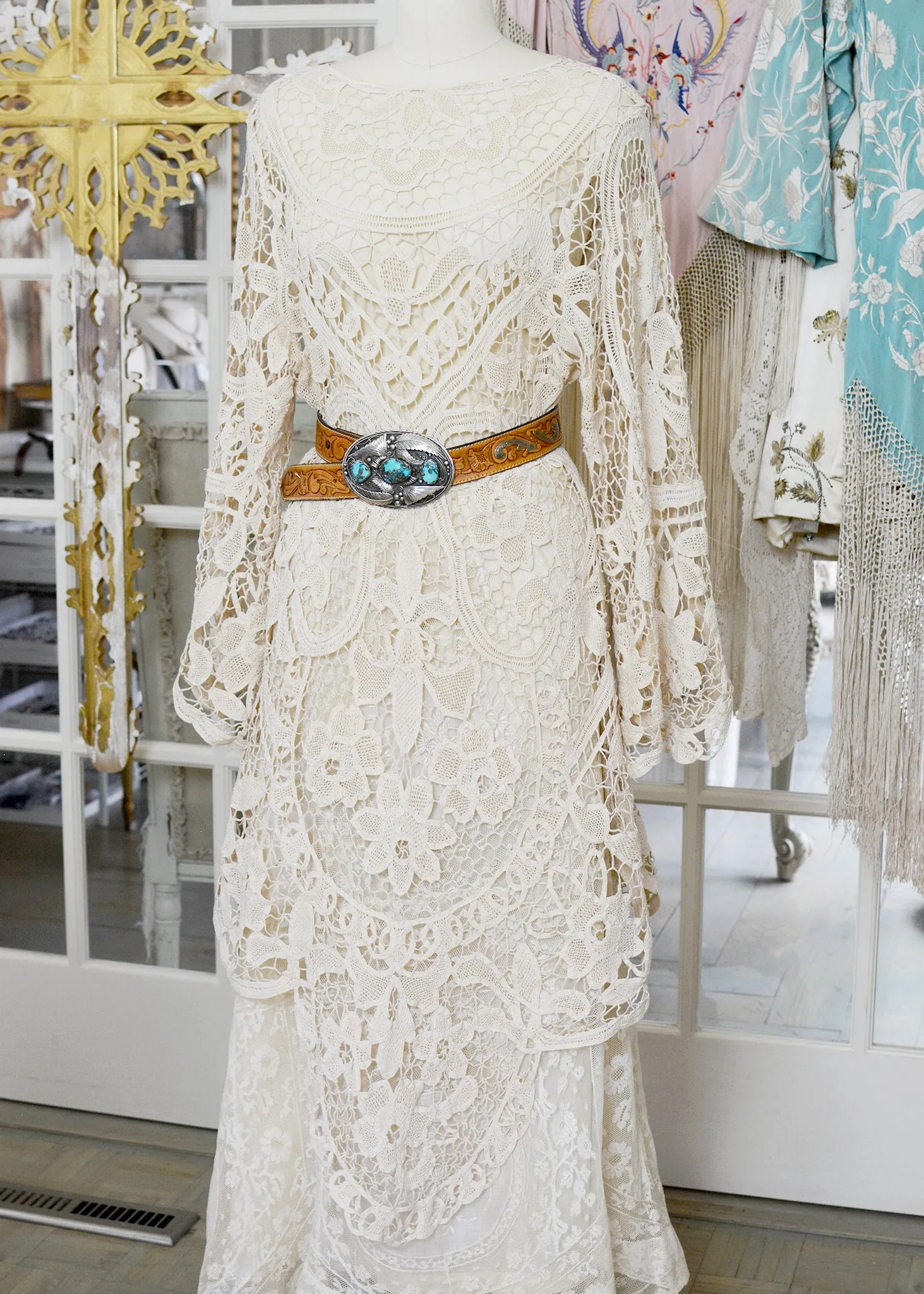 Tish Antique Hand Crochet Venetian Lace Dress
