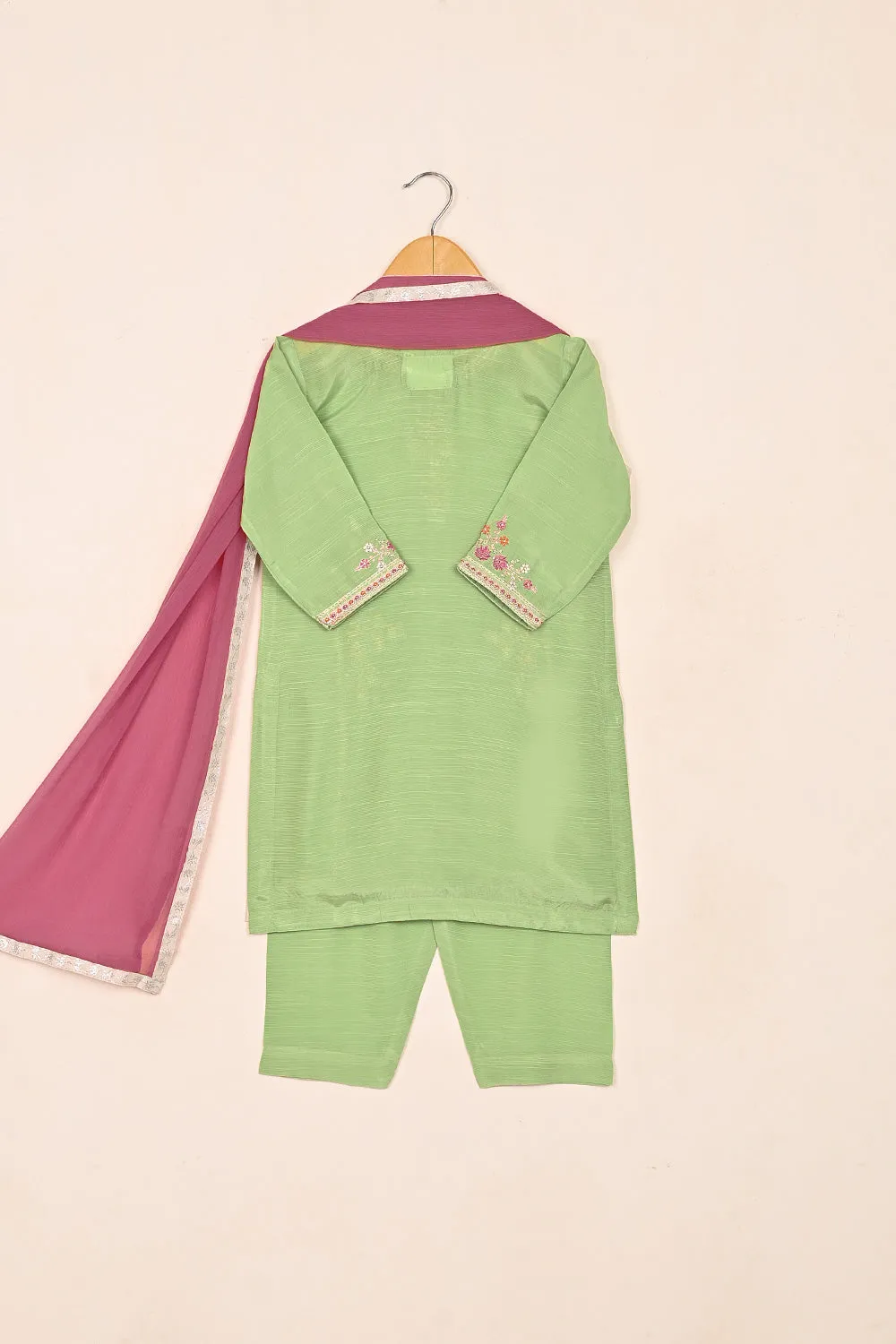 TKF-238-Pista - Kids 3Pc Ready to Wear Raw Silk Embroidered Dress