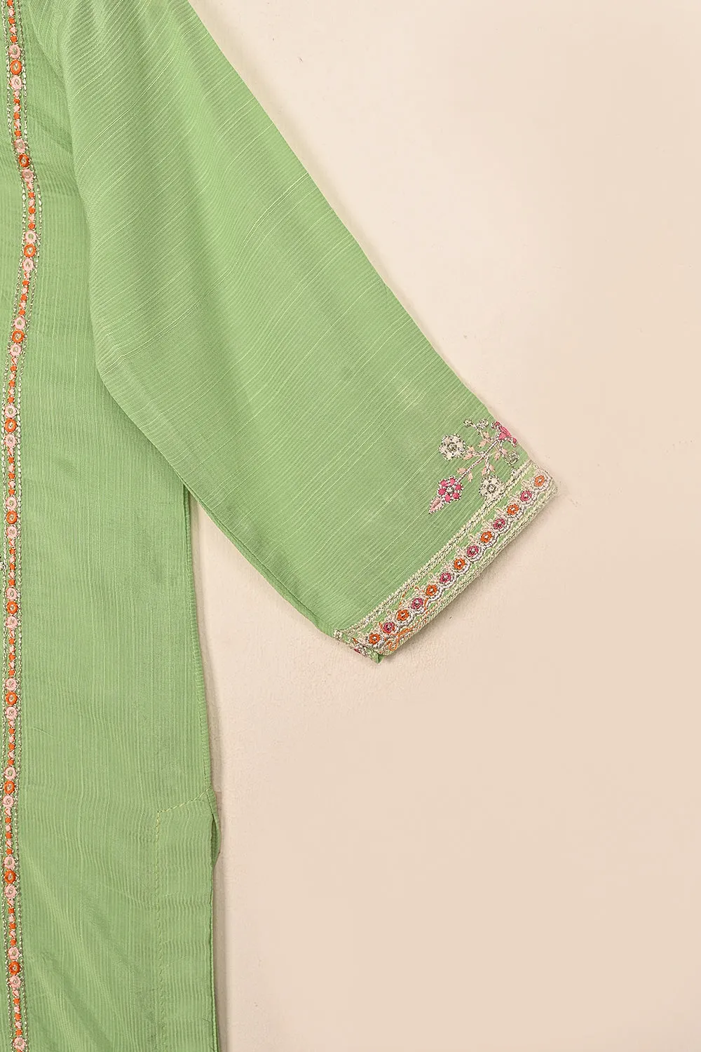 TKF-238-Pista - Kids 3Pc Ready to Wear Raw Silk Embroidered Dress