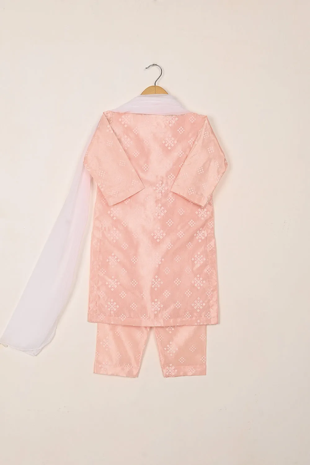 TKF-251-Peach - Kids 3Pc Ready to Wear Silk Printed Dress