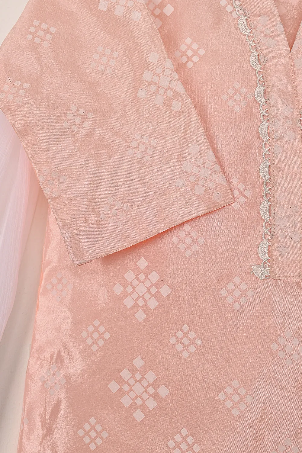 TKF-251-Peach - Kids 3Pc Ready to Wear Silk Printed Dress