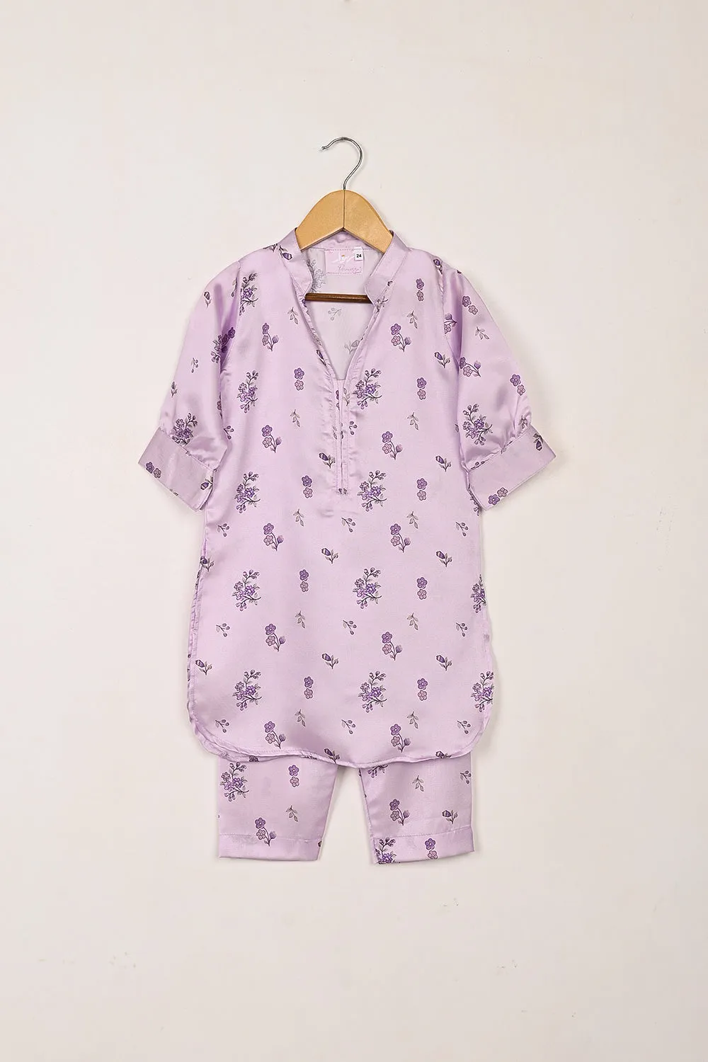 TKF-263-Purple - Kids 2Pc Digital Silk Co-Ord Set