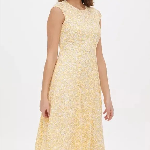 Tommy Hilfiger Dress  Fit and Flare size 10 cap sleeves daffodil with ivory lace