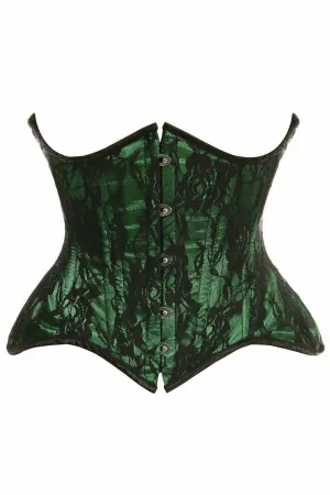 Top Drawer Green w/Black Lace Double Steel Boned Curvy Cut Waist Cincher Corset