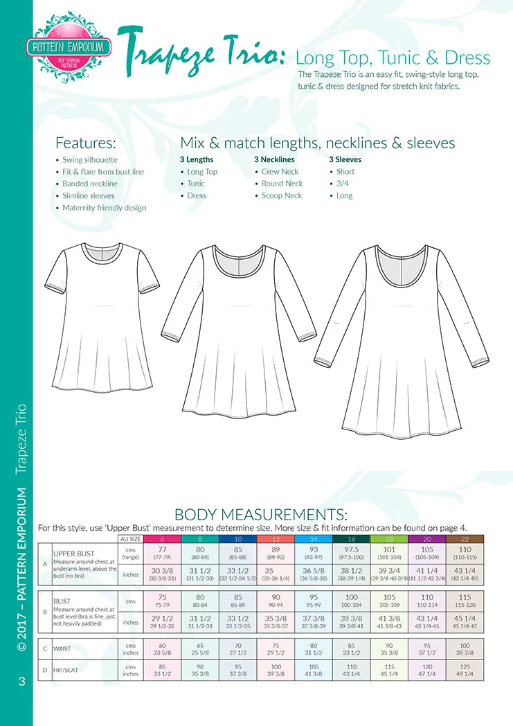 Trapeze Trio | Flared Top, Tunic & Dress Sewing Pattern