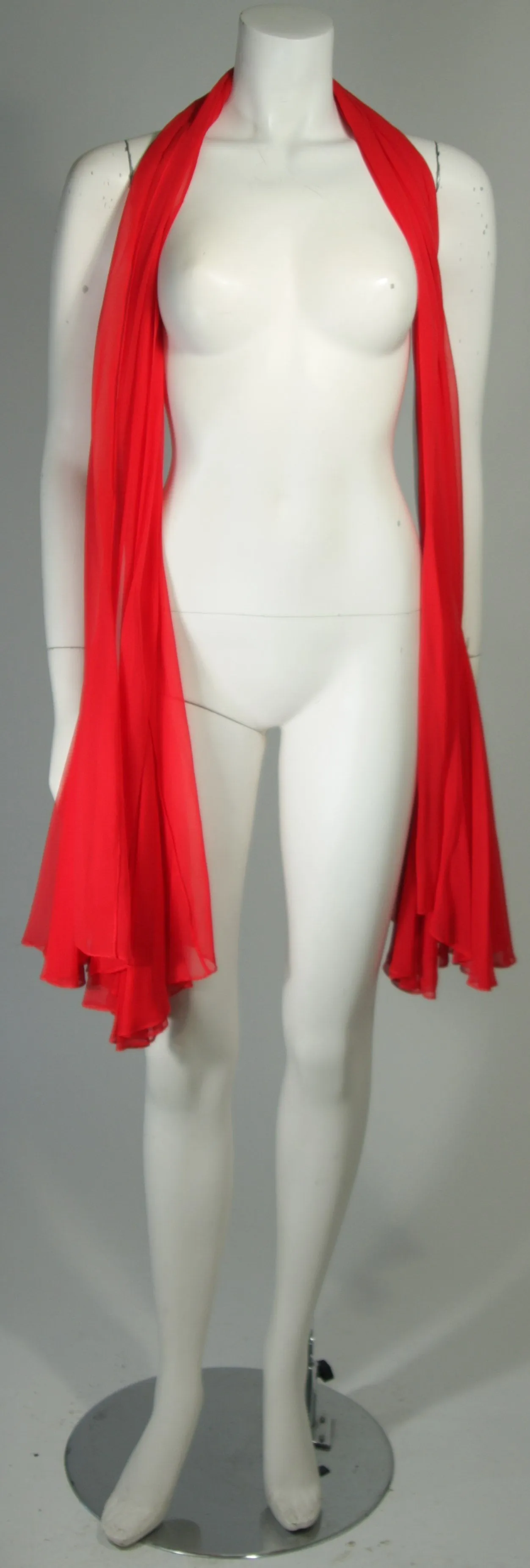 TRAVILLA Red Silk Chiffon Godet Dress with Shawl Size Small Medium