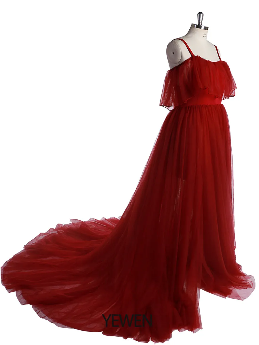 Tulle Off Shouder Strech Waist Maternity Gown For Photo shoot Yewen dress