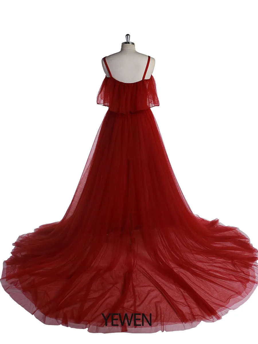 Tulle Off Shouder Strech Waist Maternity Gown For Photo shoot Yewen dress