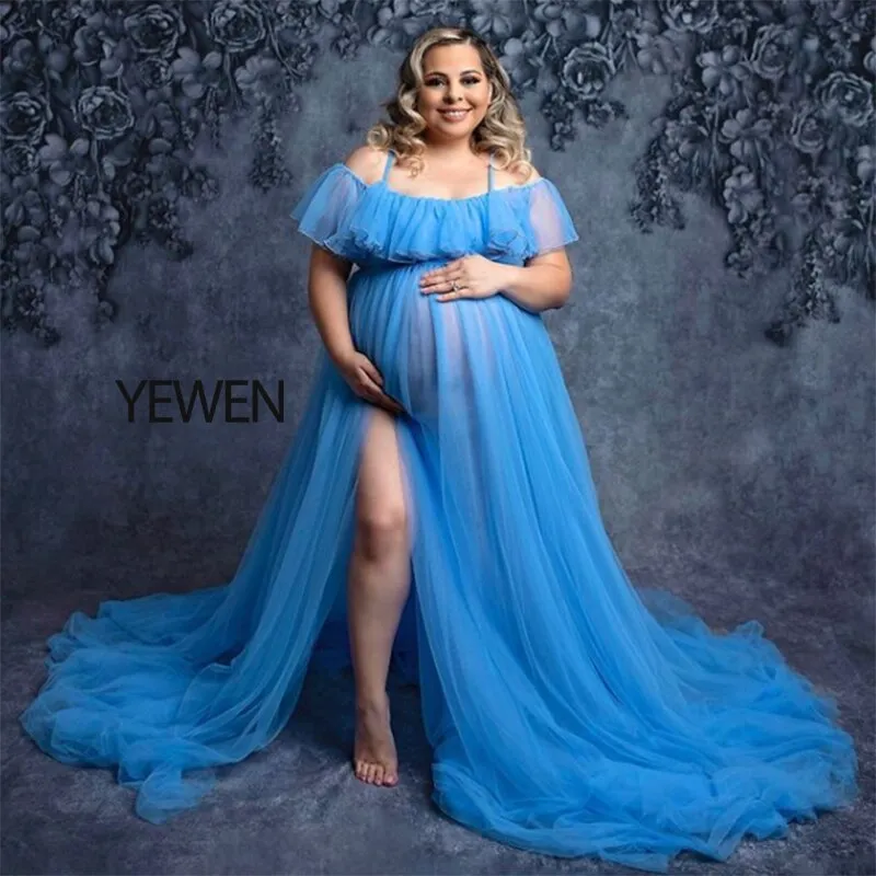Tulle Off Shouder Strech Waist Maternity Gown For Photo shoot Yewen dress