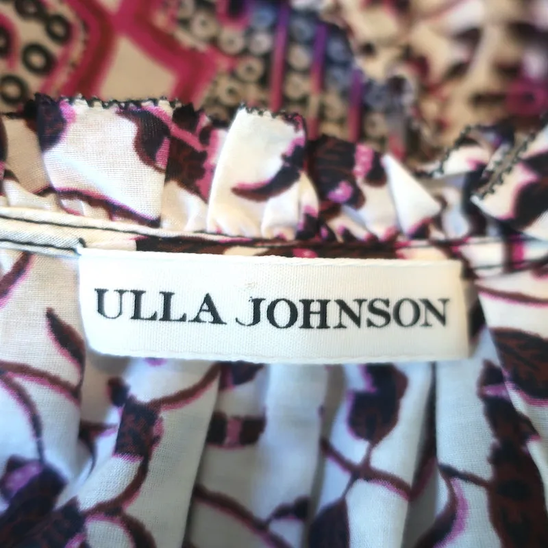 Ulla Johnson Asis Midi Dress Fuchsia/White Mixed Print Cotton-Silk Size 0