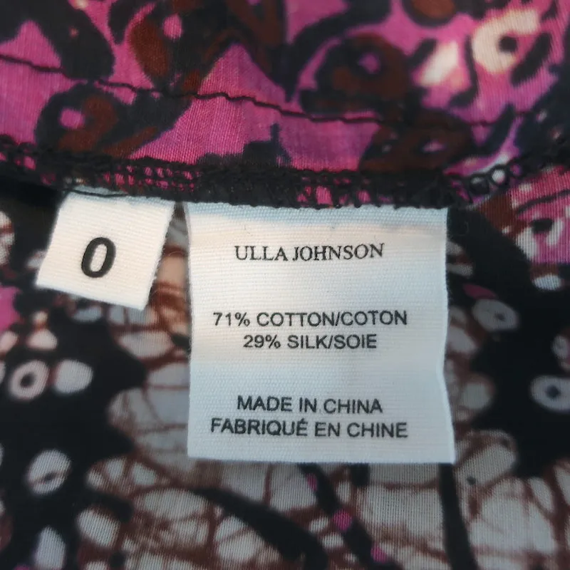 Ulla Johnson Asis Midi Dress Fuchsia/White Mixed Print Cotton-Silk Size 0