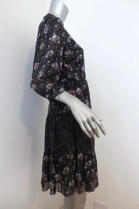 Ulla Johnson Dress Skye Navy Tiered Floral Print Silk Size 0 Tassel Drawstring
