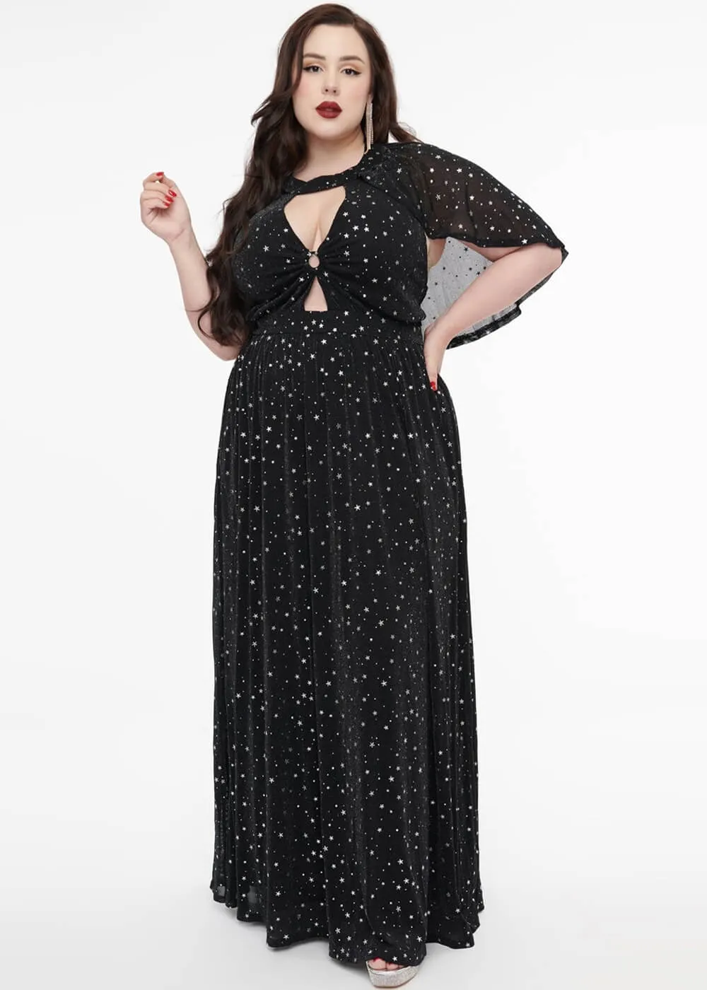 Unique Vintage Smak Parlour Shining Star Maxi Dress Black