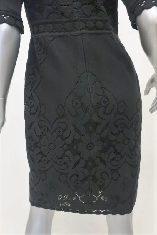 Valentino Dress Black Crochet Knit Size 6 Half-Sleeve Sheath