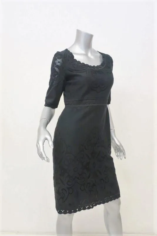 Valentino Dress Black Crochet Knit Size 6 Half-Sleeve Sheath
