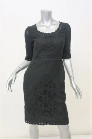 Valentino Dress Black Crochet Knit Size 6 Half-Sleeve Sheath